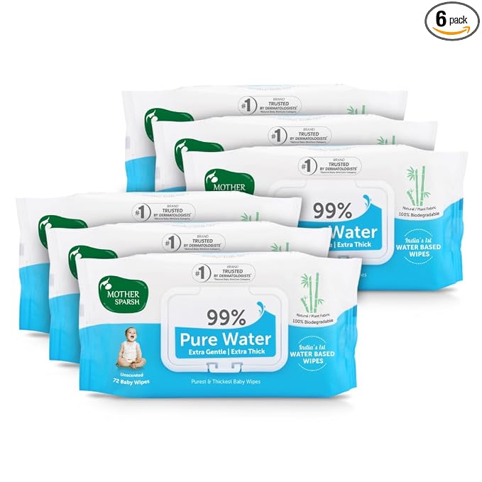 Mother Sparsh 99% Pure Water (Unscented) Baby Wipes - Pack of 6 - 72 pcs