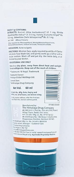 Clarina - Tube of Anti-Acne Facewash Gel-pack of 60ml gallery image 2